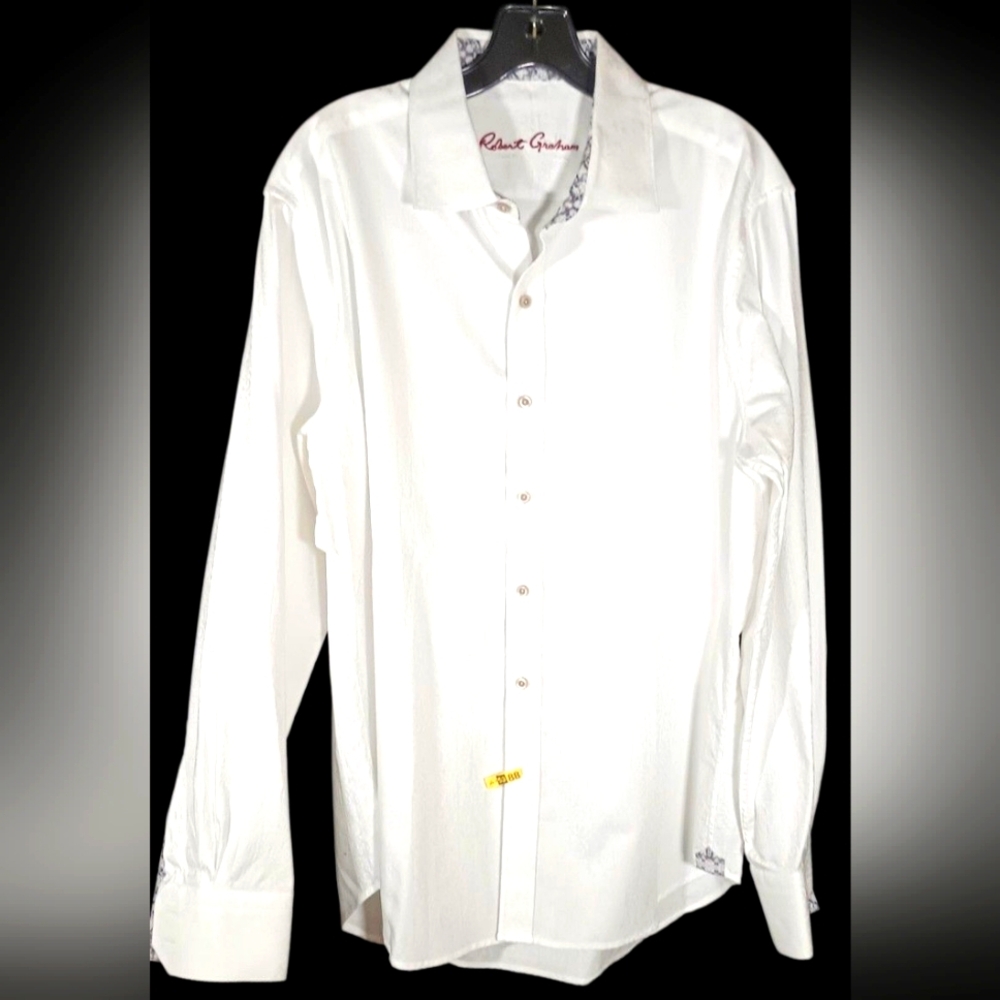 Robert Graham White Jaquard Pattern Button Down Cotton Shirt 3XLT